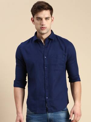 men's long sleeves solid navy blue shirt 2