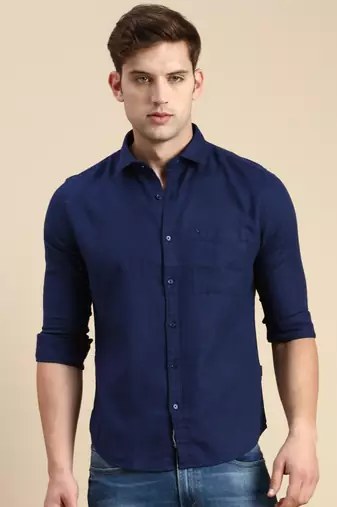 men's long sleeves solid navy blue shirt