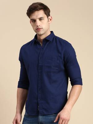 men's long sleeves solid navy blue shirt 3