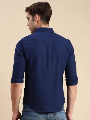 men's long sleeves solid navy blue shirt 4