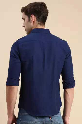 men's long sleeves solid navy blue shirt