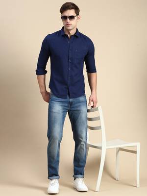 men's long sleeves solid navy blue shirt 5