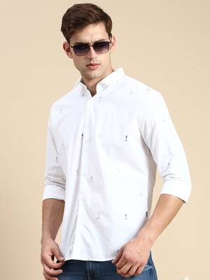 men's long sleeves geometric white shirt 1