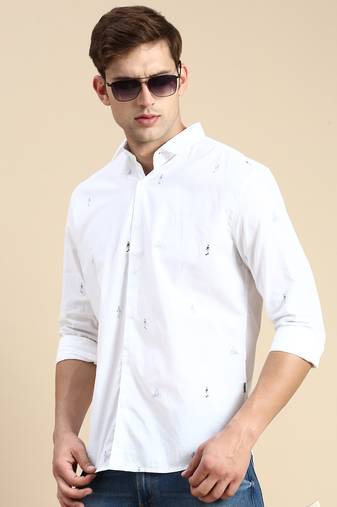 men's long sleeves geometric white shirt