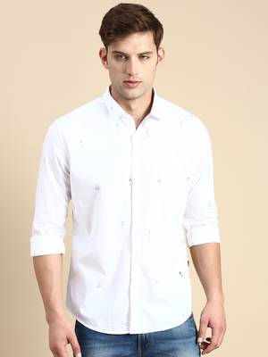 men's long sleeves geometric white shirt 2