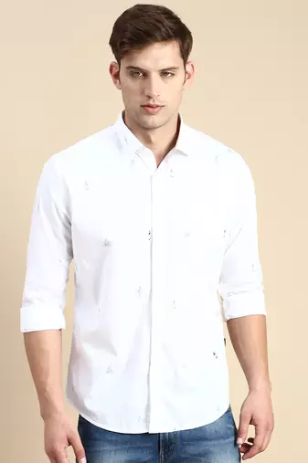 men's long sleeves geometric white shirt
