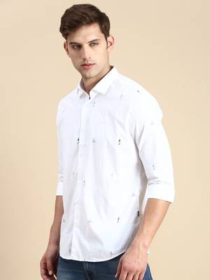 men's long sleeves geometric white shirt 3