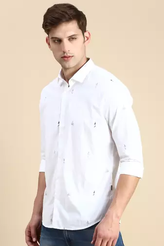 men's long sleeves geometric white shirt