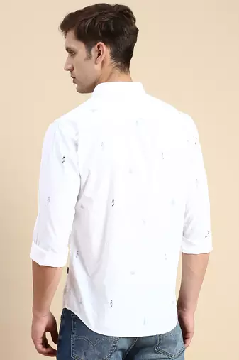 men's long sleeves geometric white shirt
