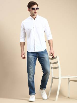men's long sleeves geometric white shirt 5