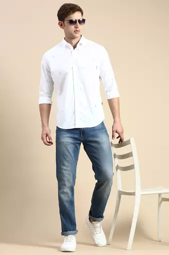 men's long sleeves geometric white shirt