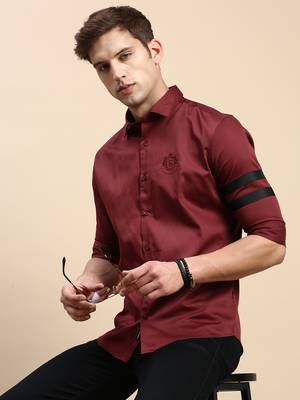 men's long sleeves solid maroon shirt 1