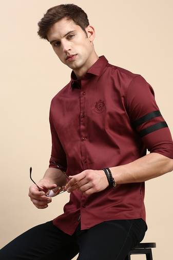 men's long sleeves solid maroon shirt
