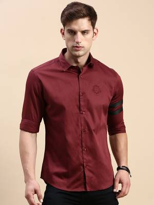 men's long sleeves solid maroon shirt 2