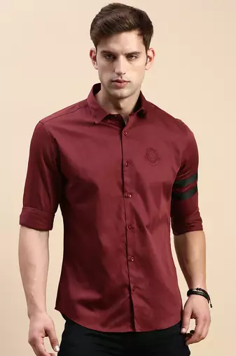 men's long sleeves solid maroon shirt