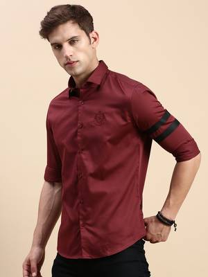 men's long sleeves solid maroon shirt 3