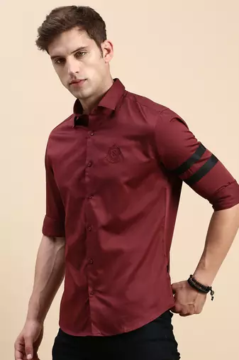 men's long sleeves solid maroon shirt