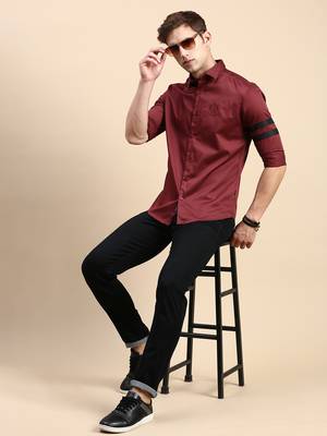 men's long sleeves solid maroon shirt 5