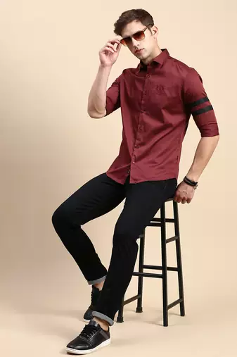 men's long sleeves solid maroon shirt