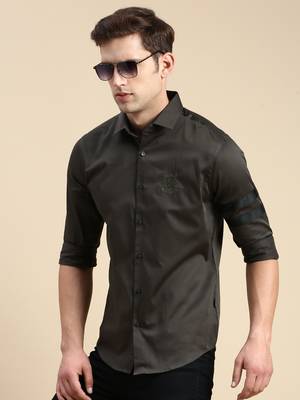 men's long sleeves solid olive shirt 1