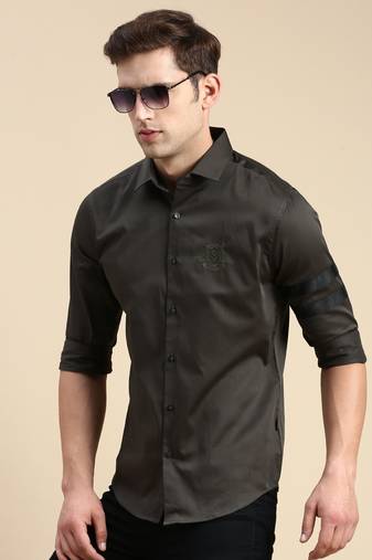 men's long sleeves solid olive shirt