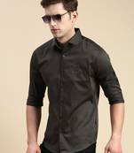 men's long sleeves solid olive shirt