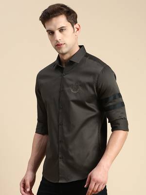 men's long sleeves solid olive shirt 3