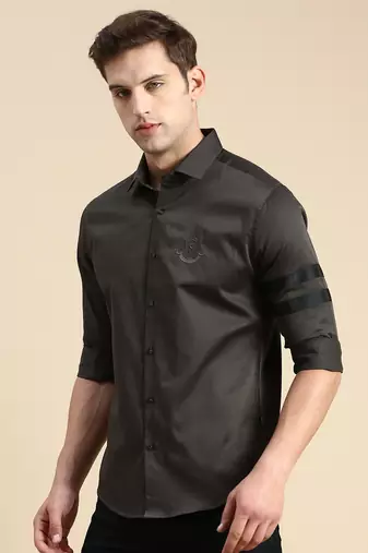 men's long sleeves solid olive shirt