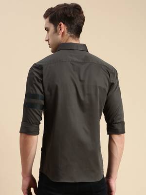 men's long sleeves solid olive shirt 4