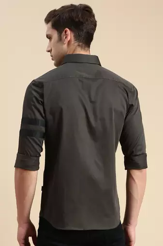 men's long sleeves solid olive shirt