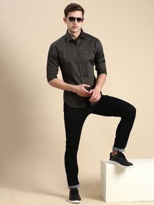 men's long sleeves solid olive shirt 5