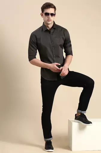 men's long sleeves solid olive shirt