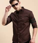 Showoff men's long sleeves solid coffee brown shirt