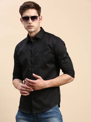 men's long sleeves solid black shirt 1