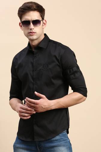 men's long sleeves solid black shirt