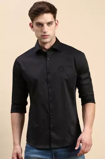 men's long sleeves solid black shirt