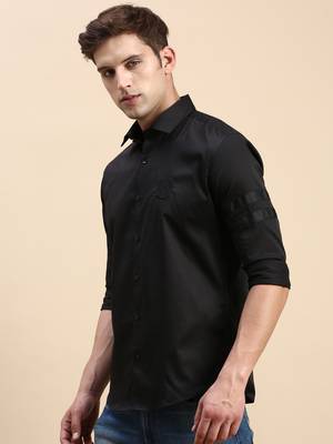 men's long sleeves solid black shirt 3