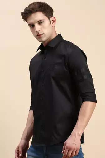 men's long sleeves solid black shirt