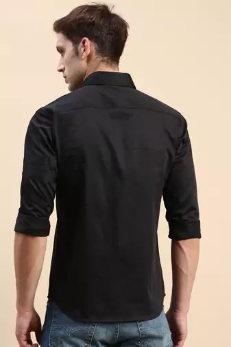 men's long sleeves solid black shirt