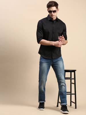 men's long sleeves solid black shirt 5