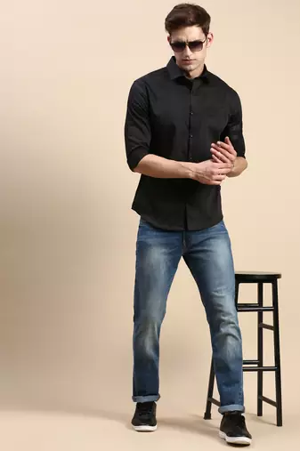 men's long sleeves solid black shirt