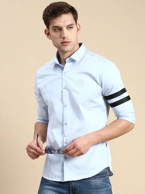 men's long sleeves solid blue shirt 1