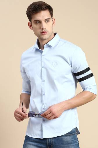 men's long sleeves solid blue shirt