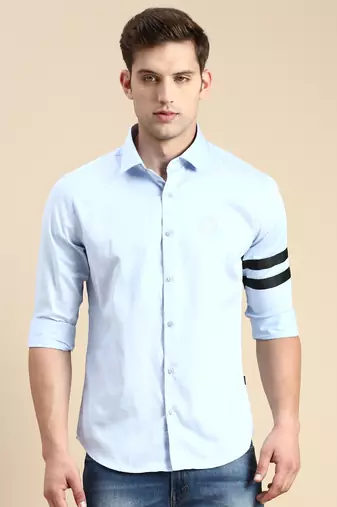 men's long sleeves solid blue shirt