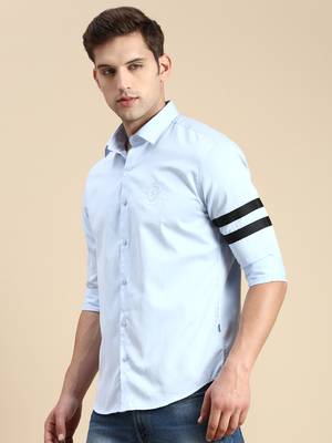 men's long sleeves solid blue shirt 3