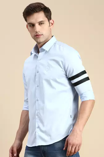 men's long sleeves solid blue shirt