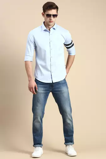 men's long sleeves solid blue shirt