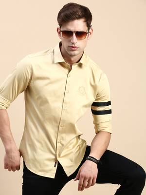 men's long sleeves solid beige shirt 1
