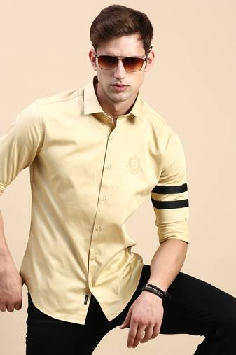 men's long sleeves solid beige shirt