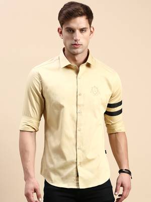 men's long sleeves solid beige shirt 2